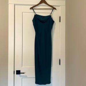 STUNNING Dark Green Silk Slip Dress